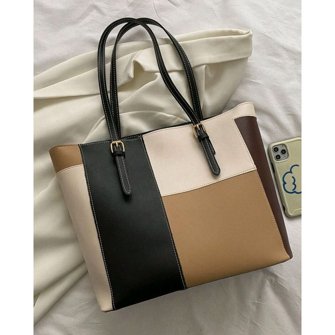 Ladies Large Capacity Tricolor Slicing Simple Sholder Tote Bag – PU Leather Official & Casual Trend Tote Bag Women Handbags