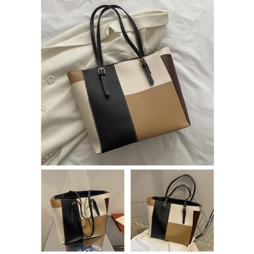 Ladies Large Capacity Tricolor Slicing Simple Sholder Tote Bag – PU Leather Official & Casual Trend Tote Bag Women Handbags