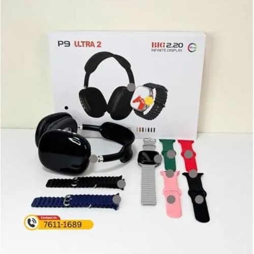 P9 Ultra 3 Smart Watch Ultra 10 In 1 Waterproof 7 Straps + Earphones Men Women 49MM Bluetooth Call Heart Rate Wireless Charging Fitness Bracelet Smartwatch Set