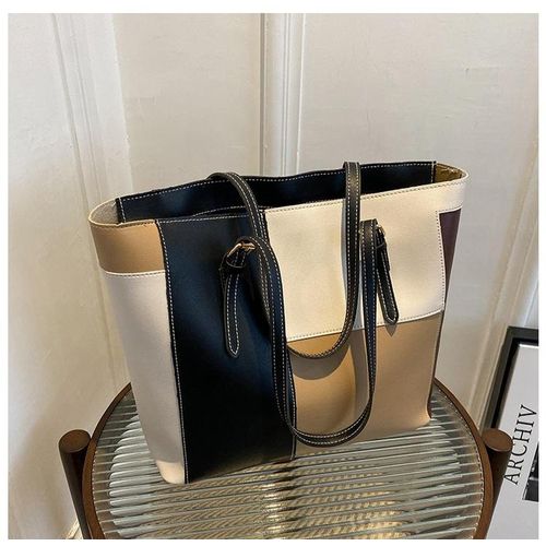 Ladies Large Capacity Tricolor Slicing Simple Sholder Tote Bag – PU Leather Official & Casual Trend Tote Bag Women Handbags