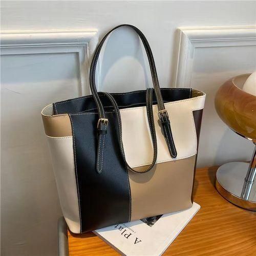 Ladies Large Capacity Tricolor Slicing Simple Sholder Tote Bag – PU Leather Official & Casual Trend Tote Bag Women Handbags