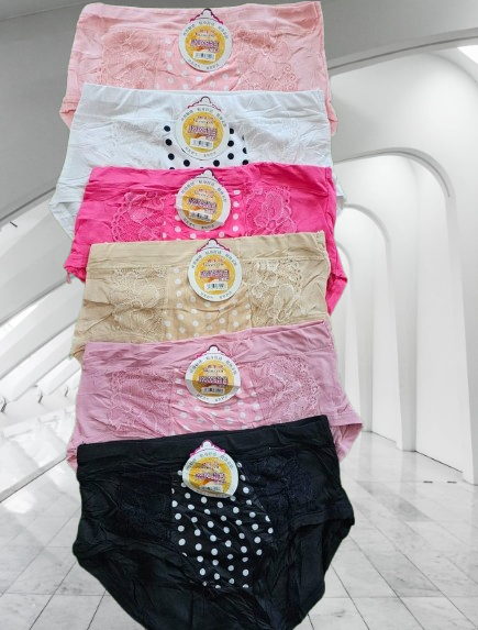 6PCS Women’s Soft Lace Cotton Panties Set – Breathable Seamless Polka Dot Underwear | Comfortable low rise Stretch Briefs (M/L/XL/Free Size)