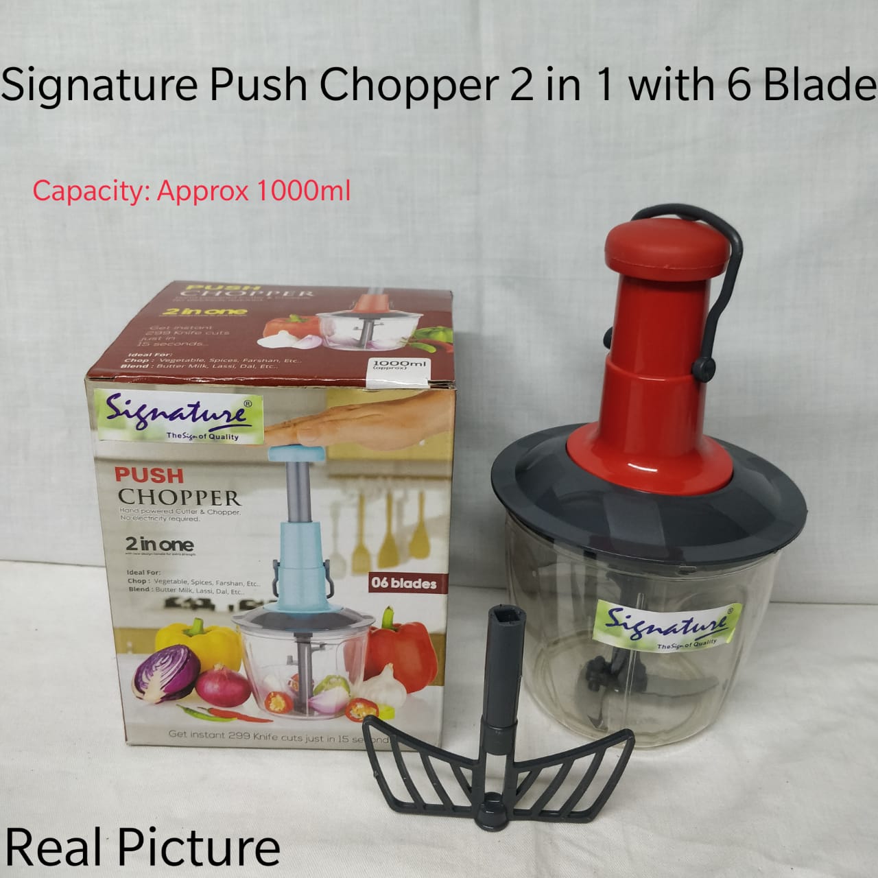 Signature Push Chopper 2 in 1 1000ml Manual Food Chopper 6 Blades Vegetable Cutter