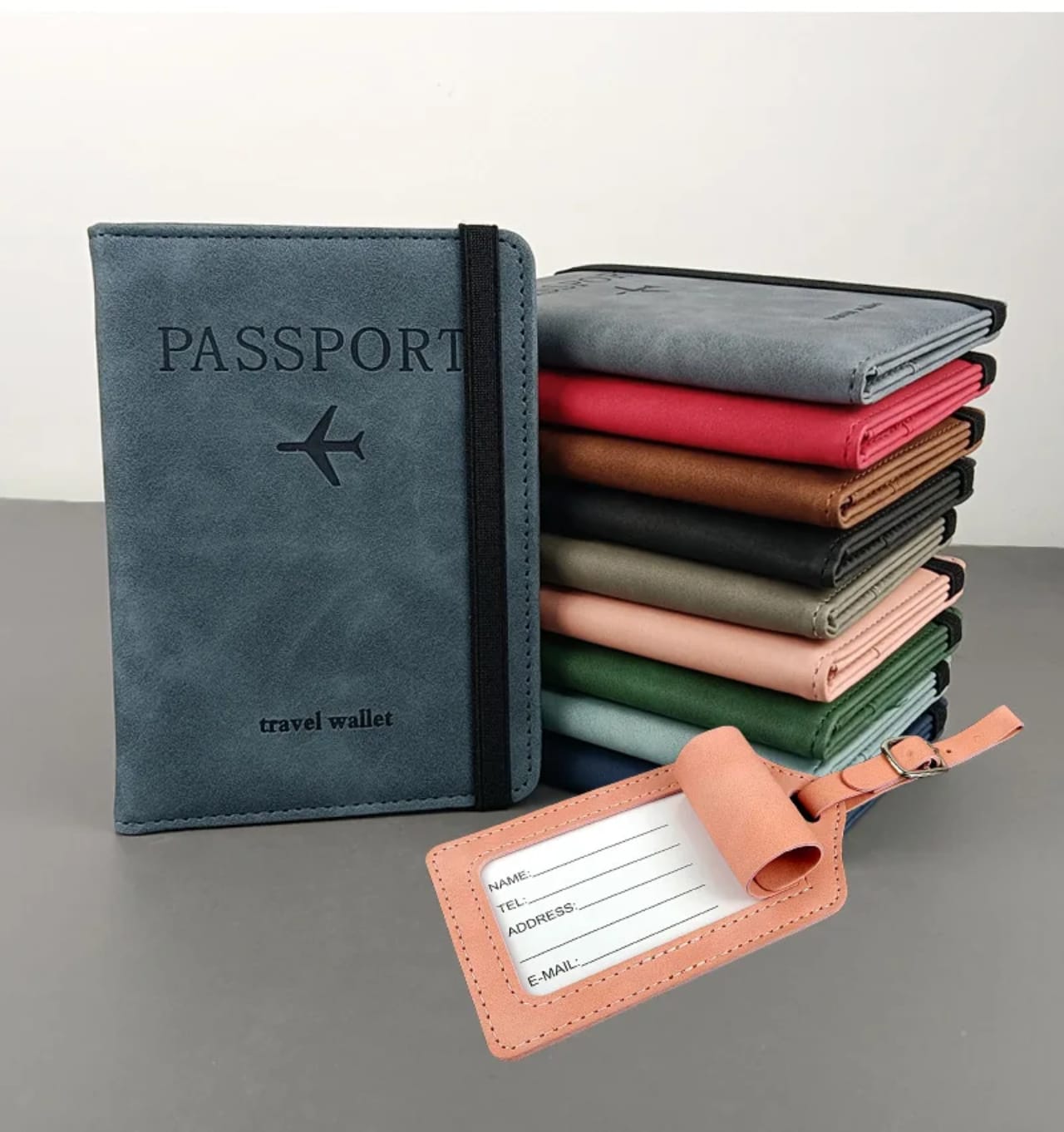 Passport Holder with RFID Blocking Travel Wallet & Suitcase Tag Set