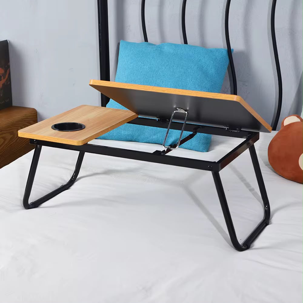 Foldable Laptop Bed Table with Cup Holder & Side Tray Portable Study Desk
