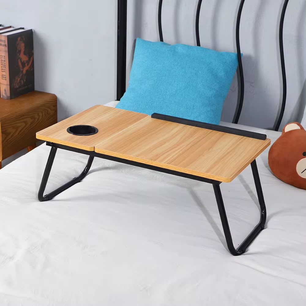 Foldable Laptop Bed Table with Cup Holder & Side Tray Portable Study Desk