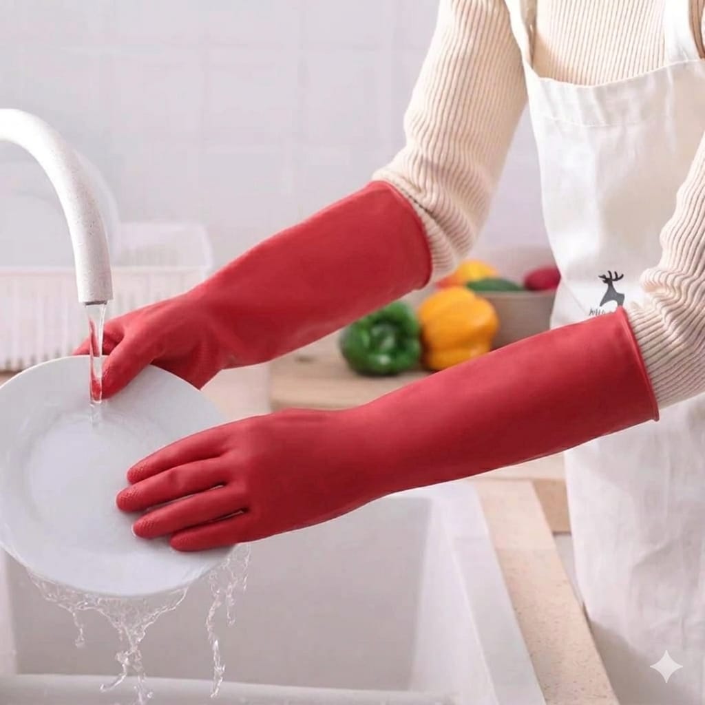 1 Pair Reusable Rubber Latex Household Cleaning Gloves Hypoallergenic Waterproof