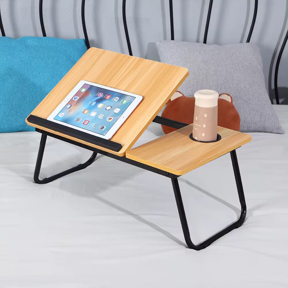 Foldable Laptop Bed Table with Cup Holder & Side Tray Portable Study Desk