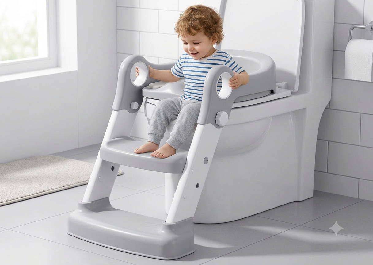 3-in-1 Potty Training Seat with Foldable Step Ladder – Toddler Toilet Trainer, Potty & Step Stool
