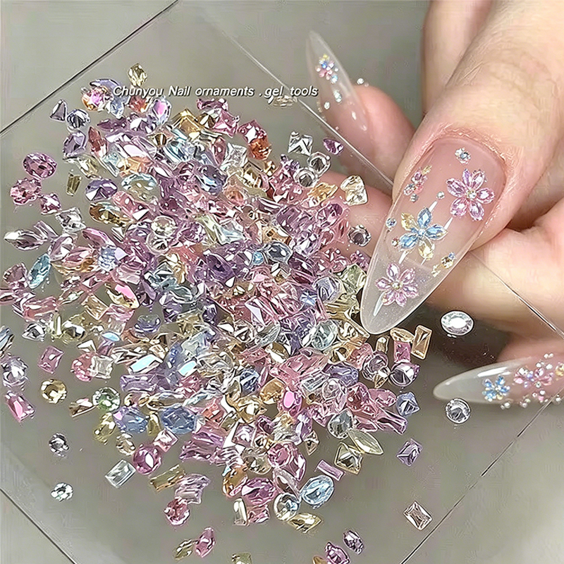 Colorful Irregular Musumari Sanaa Zircon 0.1-0.3mm, Shiny Splicing Zircon uchi mawe kwa ajili ya Musumari Mapambo view 7