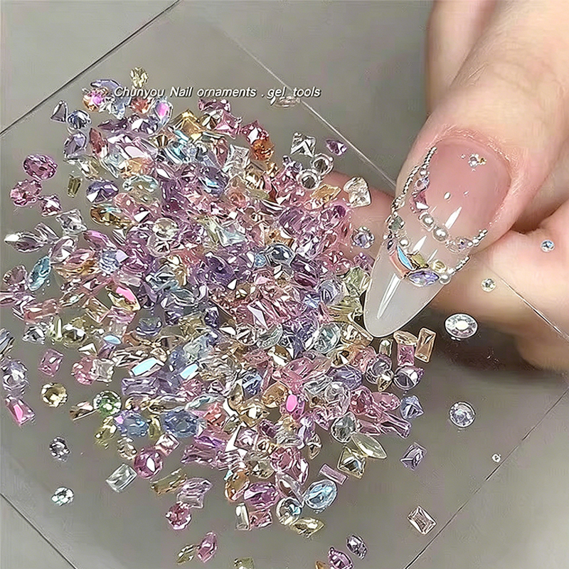 Colorful Irregular Musumari Sanaa Zircon 0.1-0.3mm, Shiny Splicing Zircon uchi mawe kwa ajili ya Musumari Mapambo view 6