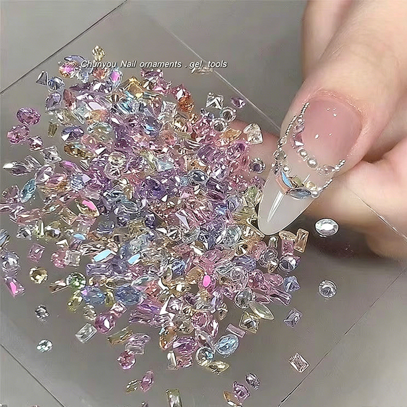 Colorful Irregular Musumari Sanaa Zircon 0.1-0.3mm, Shiny Splicing Zircon uchi mawe kwa ajili ya Musumari Mapambo