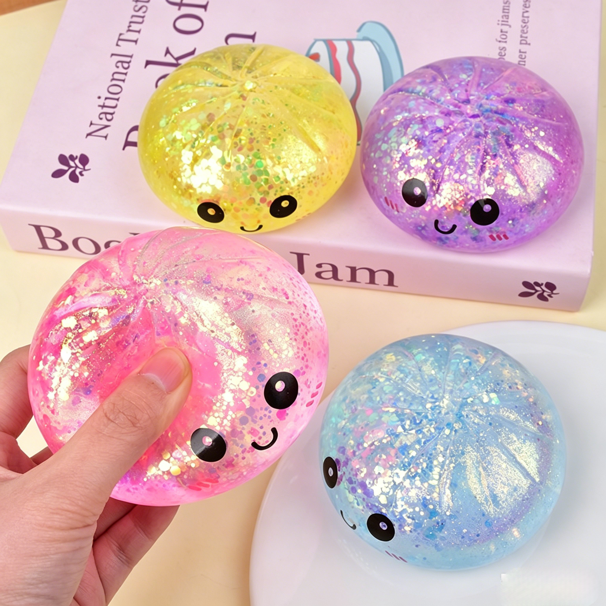 Best  selling squeeze fidget toys stress relief squishy bun Colorful Smiley Face Simulation Steamer Bun Squishy, Cute Rebound Food Toy Stress Relief Squeeze Toy Squishy