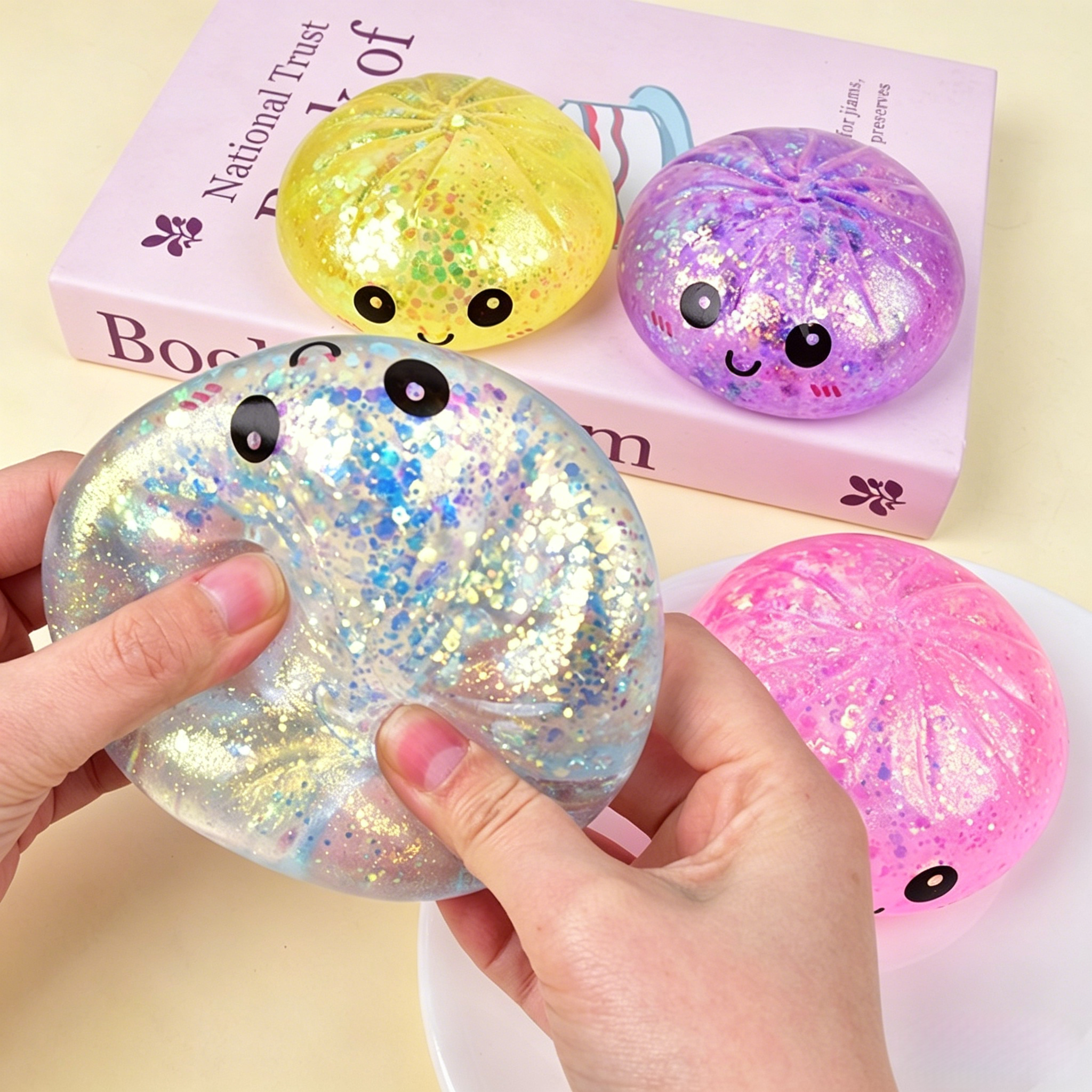 Best  selling squeeze fidget toys stress relief squishy bun Colorful Smiley Face Simulation Steamer Bun Squishy, Cute Rebound Food Toy Stress Relief Squeeze Toy Squishy
