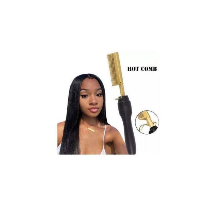 Hot Comb, Electric Hot Comb Hair Straightener For Wigs, Professional Ceramic High Heat Press Comb, Multifunctional Copper Hair Curler, Portable Anti-Scald Beard Straightener- Gold