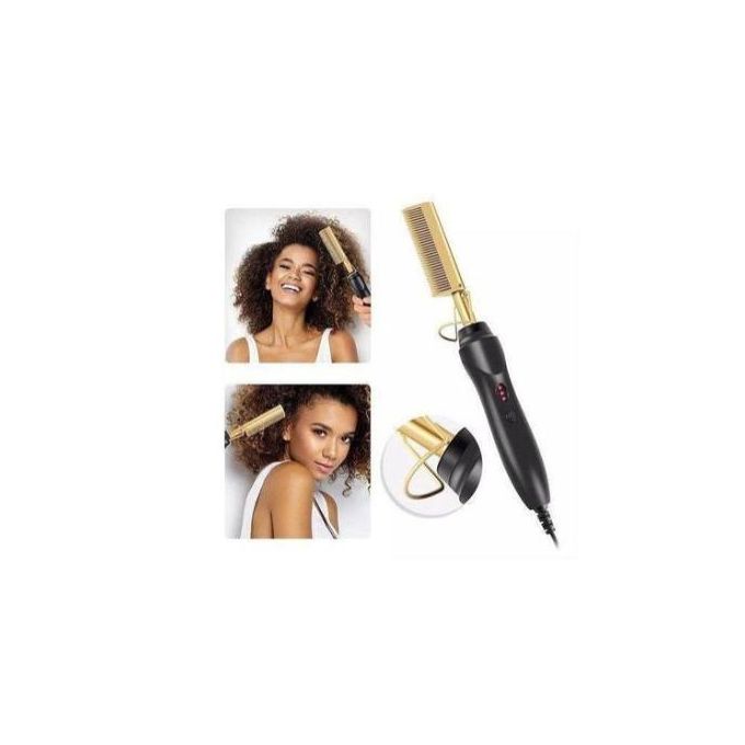 Hot Comb, Electric Hot Comb Hair Straightener For Wigs, Professional Ceramic High Heat Press Comb, Multifunctional Copper Hair Curler, Portable Anti-Scald Beard Straightener- Gold