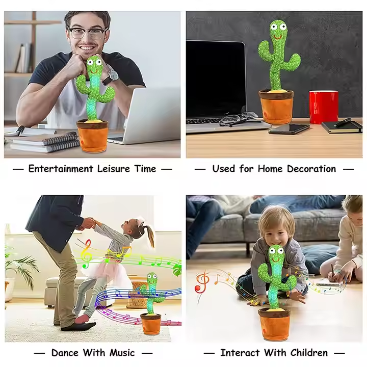 Dancing Cactus Interactive Plush Toy – 120 Songs, Singing, Dancing & Talking with LED Lights, Voice Recording, USB Rechargeable