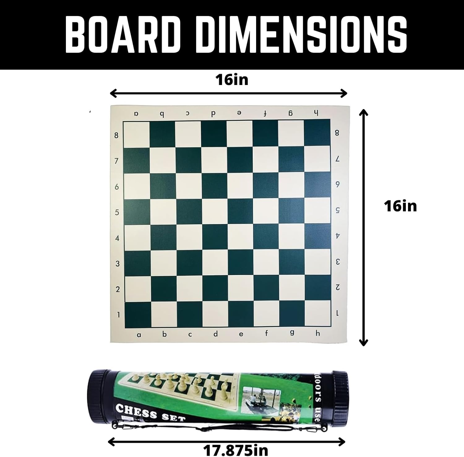 MEDIUM Portable Tournament Chess Board Game Mat – Foldable Roll‑Up Chess Board with Staunton Pieces & Free Carrier Bag for Travel & Tournament Play