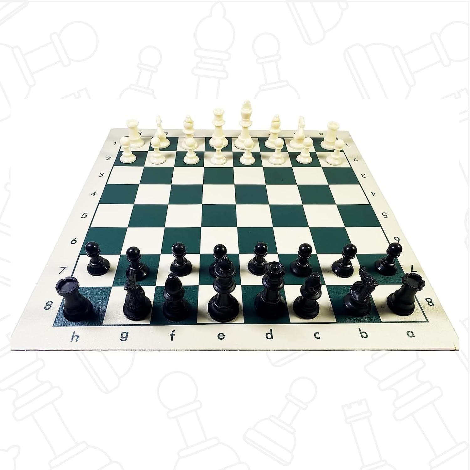 MEDIUM Portable Tournament Chess Board Game Mat – Foldable Roll‑Up Chess Board with Staunton Pieces & Free Carrier Bag for Travel & Tournament Play