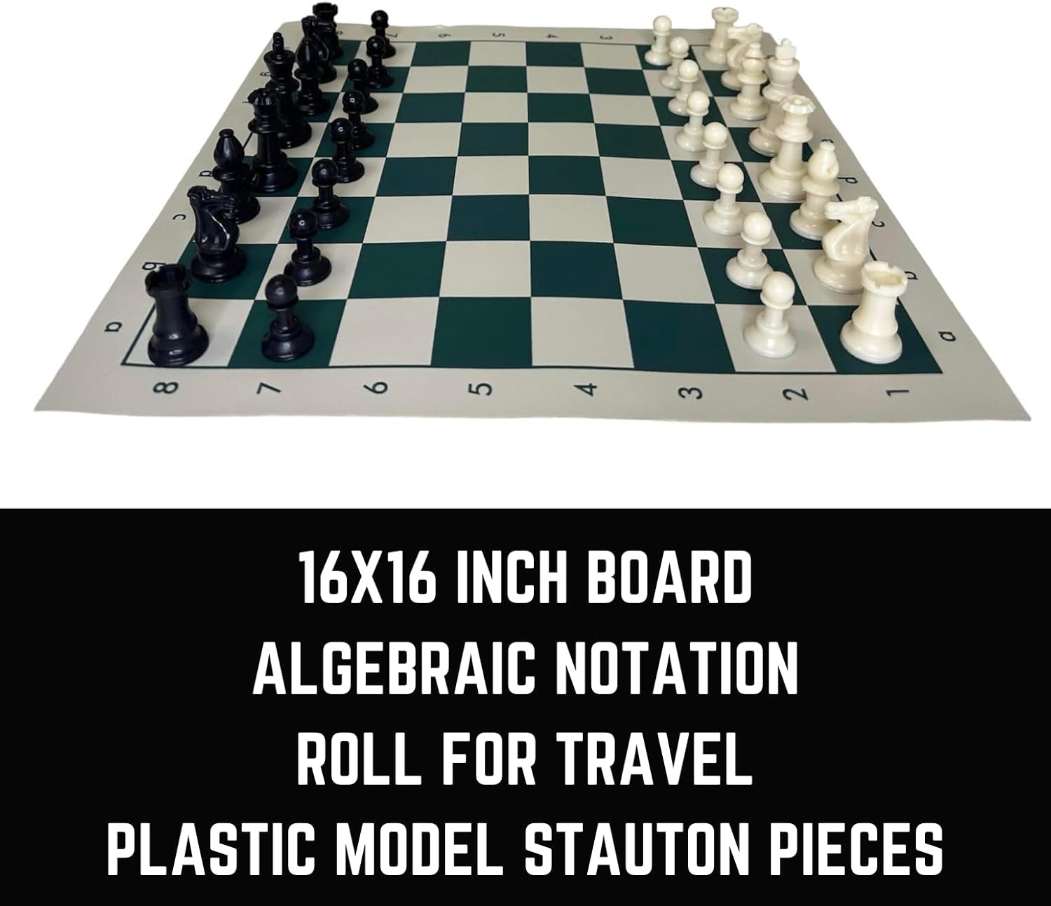MEDIUM Portable Tournament Chess Board Game Mat – Foldable Roll‑Up Chess Board with Staunton Pieces & Free Carrier Bag for Travel & Tournament Play