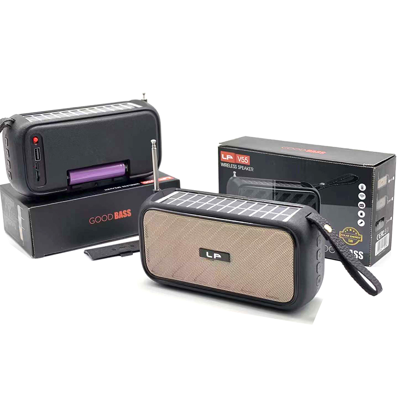 LP-V55 Solar Bluetooth Speaker Portable Wireless FM Radio USB TF AUX Outdoor Mini Bass Speaker with Hands-Free Calling