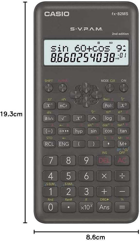 Casio FX-82MS Pocket Scientific Calculator Black Calculator – Calculator (Pocket, Scientific Calculator, 12 Digits, 2 Lines, Battery/Battery, Black)