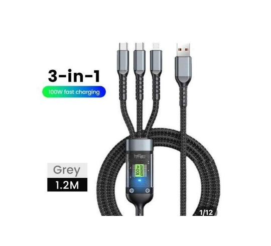 100W Fast Charging Cable Multi Charger Cable Nylon Universal 3 in 1 Charging Cord Adapter with Type-C Micro USB Port Connectors.