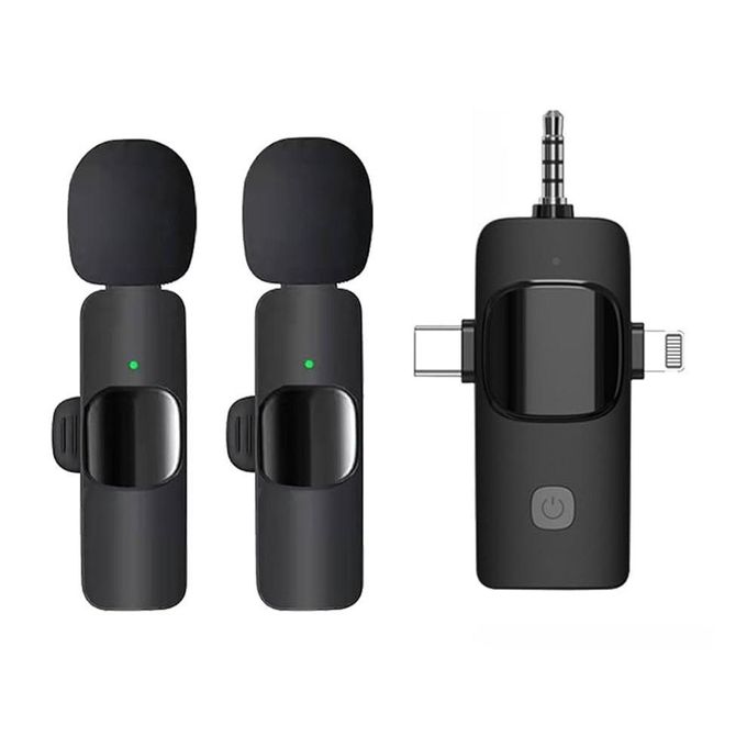 3 in 1 Wireless Microphone, Noise Cancellation Lapel Wireless Mic for Youtubers, Video Recording, Facebook, Compatible for Type-C Android/iPhone/Cameras/Laptop Dual Channel Version - Black