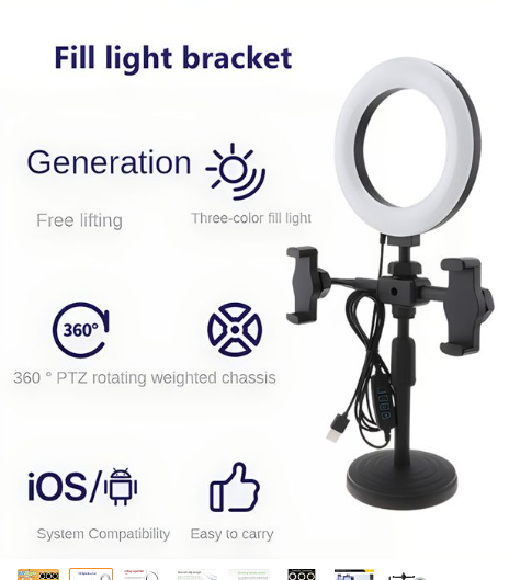 RichRipple 6-inch LED Selfie Ring Light - Desktop Stand with Dual Phone Holders, 3 Dimmable Light Modes & Adjustable Height for TikTok, YouTube Live Streaming, and Makeup