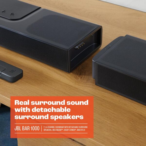 JBL Bar 1000 7.1.4 Channel Soundbar, Dolby Atmos Surround, Detachable Speakers, DTS:X + MultiBeam, PureVoice Tech, 880W Output, Built-In WiFi, Voice Assistant, 3D Sound