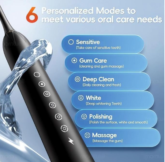 addigoes Sonic Electric Toothbrush – 4 Replacement Brush Heads, 6 Cleaning Modes High-Frequency Sonic Vibration. USB Rechargeable IPX7 Waterproof Smart Electric Toothbrush with 2-Min Timer.