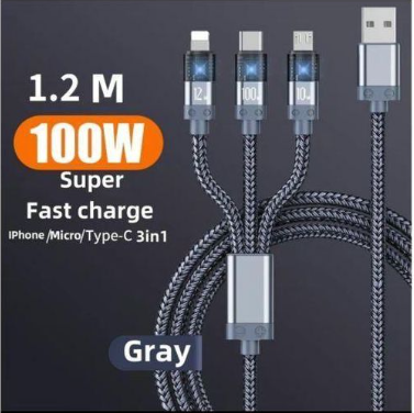 100W Fast Charging Cable Multi Charger Cable Nylon Universal 3 in 1 Charging Cord Adapter with Type-C Micro USB Port Connectors.