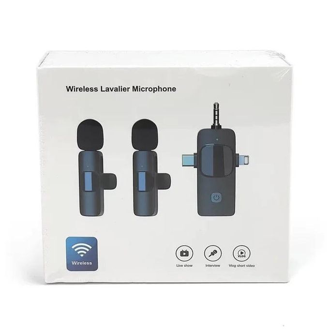 3 in 1 Wireless Microphone, Noise Cancellation Lapel Wireless Mic for Youtubers, Video Recording, Facebook, Compatible for Type-C Android/iPhone/Cameras/Laptop Dual Channel Version - Black