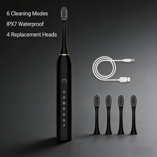 addigoes Sonic Electric Toothbrush – 4 Replacement Brush Heads, 6 Cleaning Modes High-Frequency Sonic Vibration. USB Rechargeable IPX7 Waterproof Smart Electric Toothbrush with 2-Min Timer.