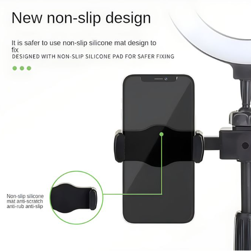 RichRipple 6-inch LED Selfie Ring Light - Desktop Stand with Dual Phone Holders, 3 Dimmable Light Modes & Adjustable Height for TikTok, YouTube Live Streaming, and Makeup