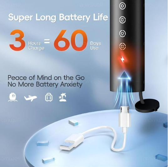 addigoes Sonic Electric Toothbrush – 4 Replacement Brush Heads, 6 Cleaning Modes High-Frequency Sonic Vibration. USB Rechargeable IPX7 Waterproof Smart Electric Toothbrush with 2-Min Timer.