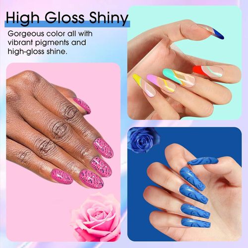 Rose Gel Polish Starter Manicure - Gel Nail Polish Kit with UV Light 7 Colors Hot Pink Turquoise Blue Neon Yellow Soak off Nail Gel Polish Set Eggshell Matte Top Coat Base DIY Home