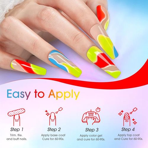 Rose Gel Polish Starter Manicure - Gel Nail Polish Kit with UV Light 7 Colors Hot Pink Turquoise Blue Neon Yellow Soak off Nail Gel Polish Set Eggshell Matte Top Coat Base DIY Home