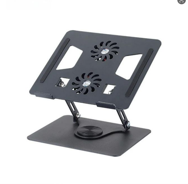 Aluminium Tabletop Laptop Stand With Double Fan, 360 Degree Rotating Adjustable - Grey/Black