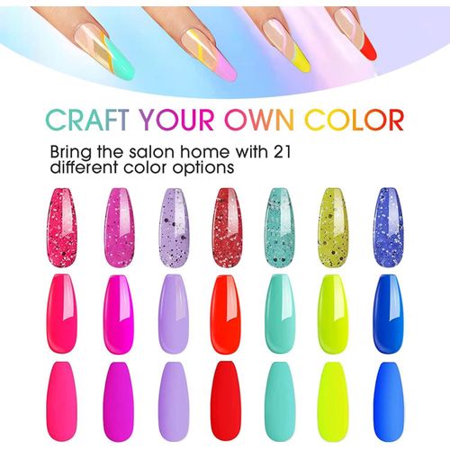 Rose Gel Polish Starter Manicure - Gel Nail Polish Kit with UV Light 7 Colors Hot Pink Turquoise Blue Neon Yellow Soak off Nail Gel Polish Set Eggshell Matte Top Coat Base DIY Home