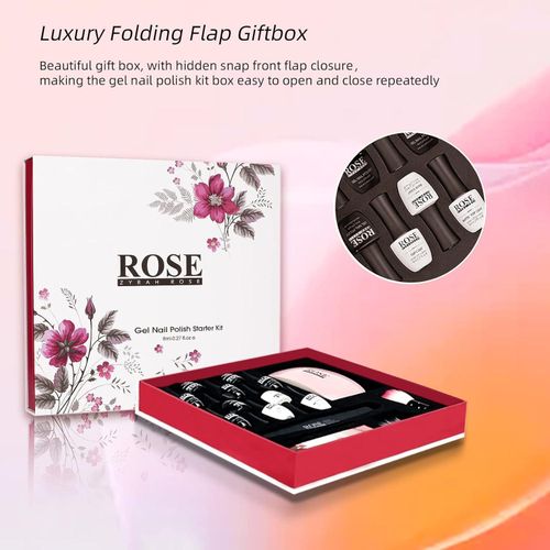 Rose Gel Polish Starter Manicure - Gel Nail Polish Kit with UV Light 7 Colors Hot Pink Turquoise Blue Neon Yellow Soak off Nail Gel Polish Set Eggshell Matte Top Coat Base DIY Home