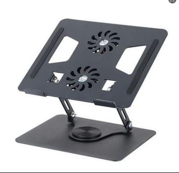 Aluminium Tabletop Laptop Stand With Double Fan, 360 Degree Rotating Adjustable - Grey/Black