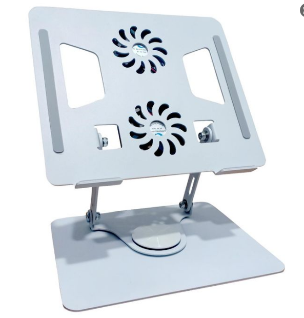 Aluminium Tabletop Laptop Stand With Double Fan, 360 Degree Rotating Adjustable - Grey/Black