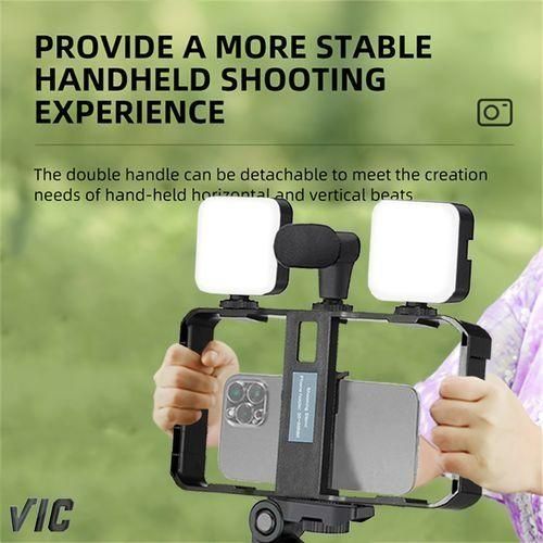 VIC Smartphone Video Stabilization Kit with Tripod, Microphone & LED Light – Professional Mobile Phone Vlogging, Live Streaming, Filming & Photography Accessories Set