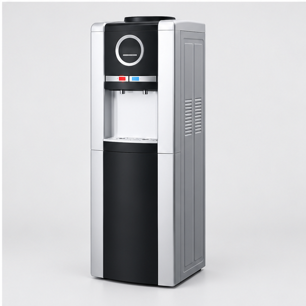 ADH 2-Tap Hot & Cold Water Dispenser with Storage Cabinet – Silver & Black | Freestanding Water Cooler with Hot & Cold Water Function | 1-Year Warranty.