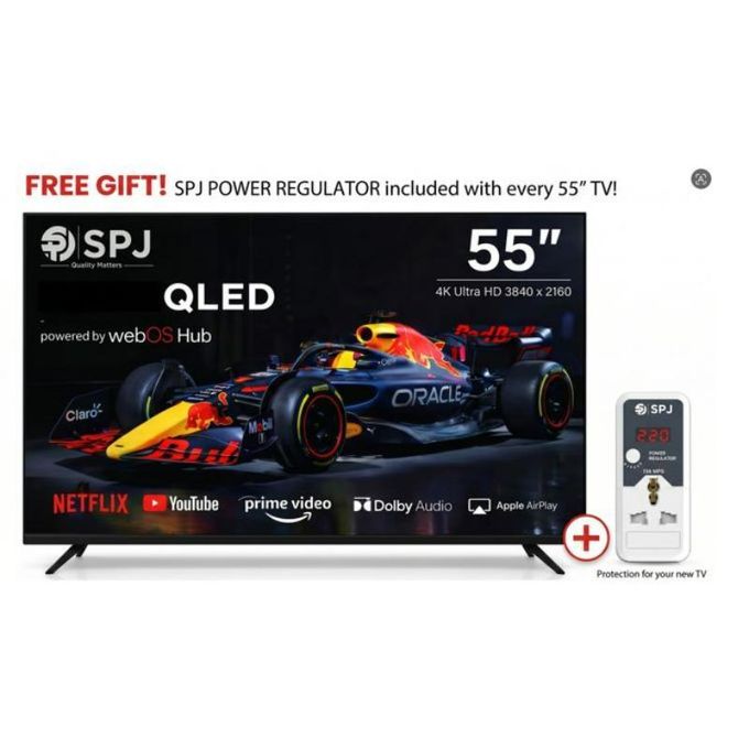 SPJ 55 Inch QLED 4K Ultra HD Smart TV with webOS Hub, Dolby Audio, Smart Streaming, Wi-Fi, Apple AirPlay, Netflix & YouTube Support – Slim Frameless Design – Black