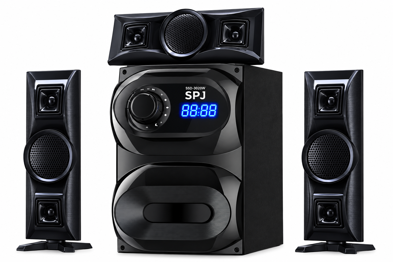 SPJ 3.1 Channel Multimedia Bluetooth Home Audio System with Subwoofer, FM Radio & SD Card Support – Black