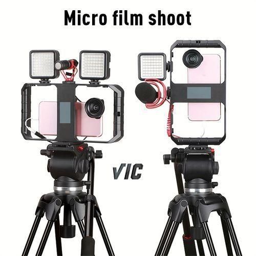 VIC Smartphone Video Stabilization Kit with Tripod, Microphone & LED Light – Professional Mobile Phone Vlogging, Live Streaming, Filming & Photography Accessories Set
