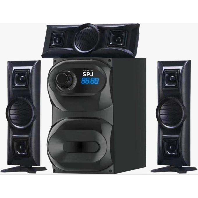 SPJ 3.1 Channel Multimedia Bluetooth Home Audio System with Subwoofer, FM Radio & SD Card Support – Black