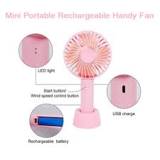 USB Rechargeable Mini Handheld Portable Fan with Desktop Standing Base- Assorted Colours